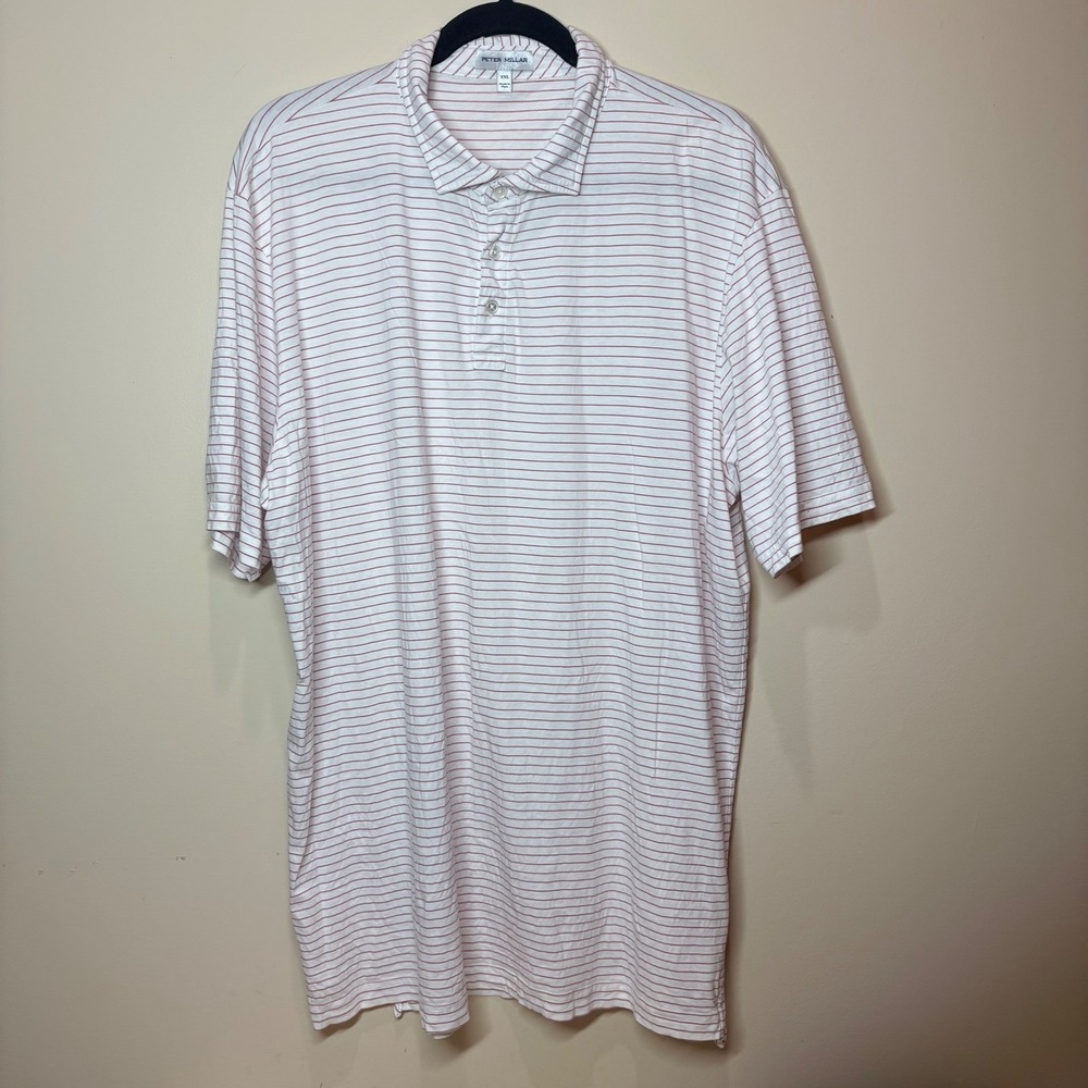 Peter Millar Mens XXL Polo Shirt White Red Striped 100% Pima Cotton Short Sleeve - Picture 2 of 8